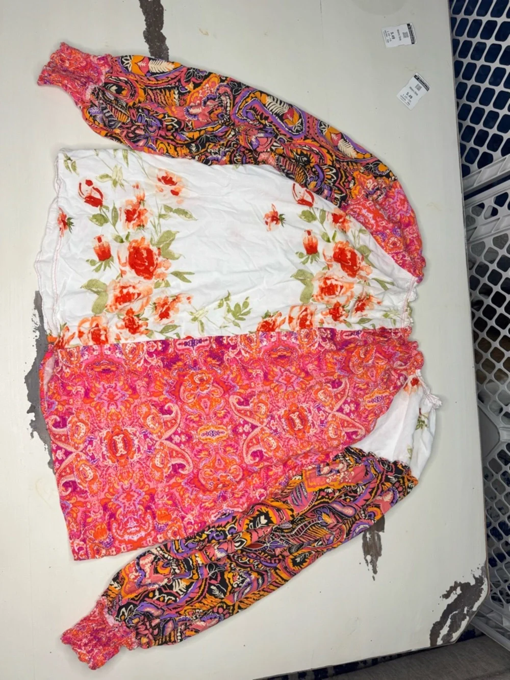 Boho Floral Patchwork Blouse Viscose Long Sleeve Cottagecore Top L - Picture 6 of 8